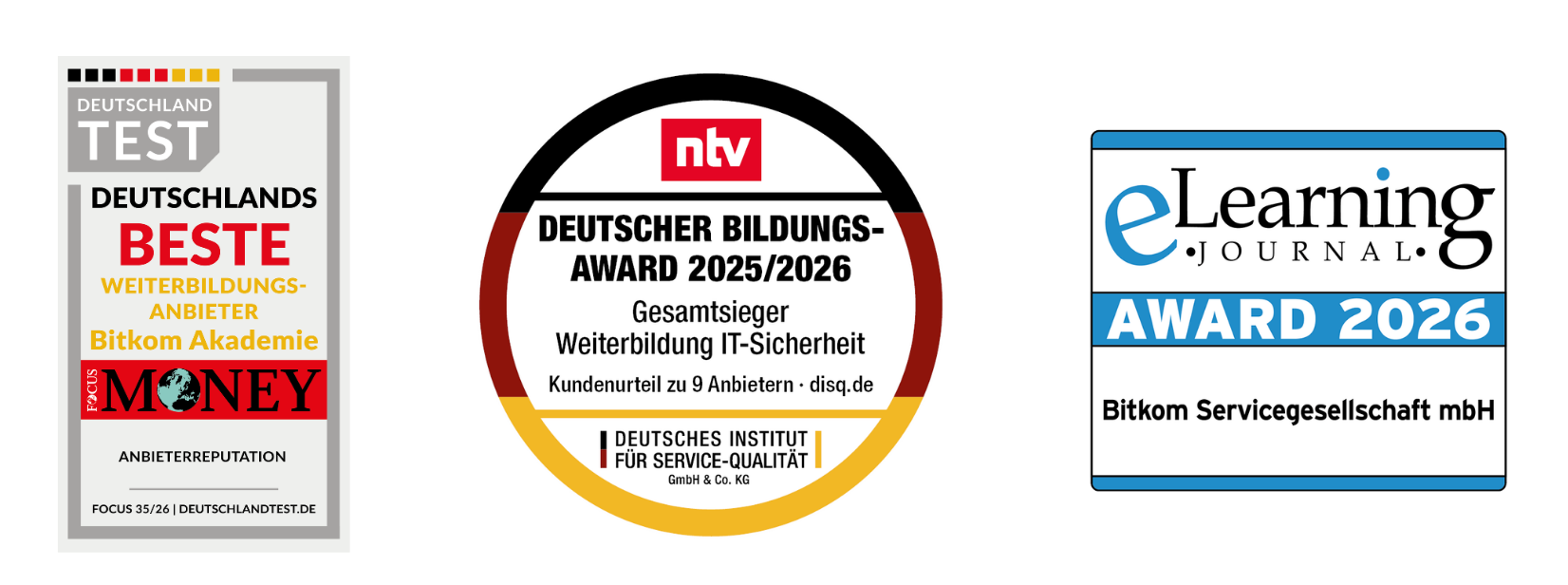 Auszeichnungen der Bitkom Akademie: Deutschlands beste Weiterbildungsanbieter, eLearning Journal Award 2026, Deutscher Bildungs-Award 2025/2026